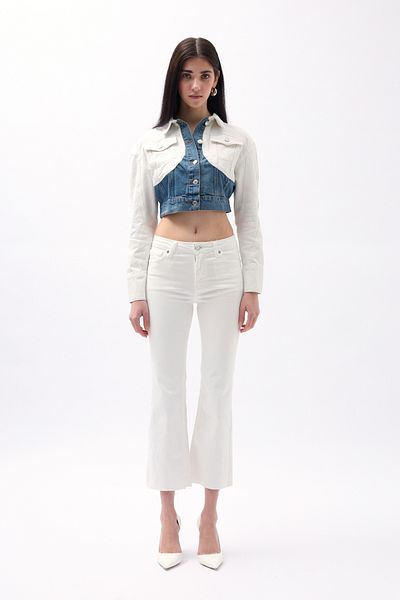 Black Fashion Jachetă de blugi crop dublă culoare albastru alb