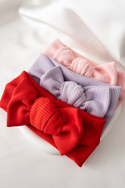 Karflake Handmade Bow Tied Soft Structured Set of 3 Baby Girl Headband Crown