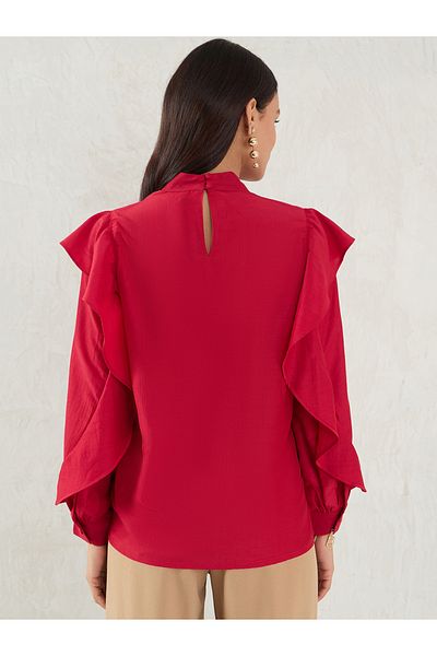 Femmella By Styli Solid Ruffled Detail High Neck Top