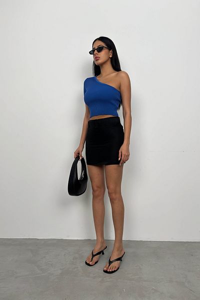 Black Fashion Μπλούζα Saks Blue One Shoulder Crop