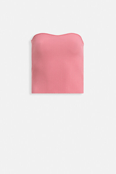 Black Fashion Straplez Dokulu Pembe Crop