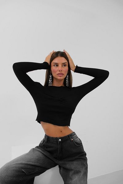 Black Fashion Μαύρη μπλούζα - Λεπτομερής κόμπος στο στήθος
