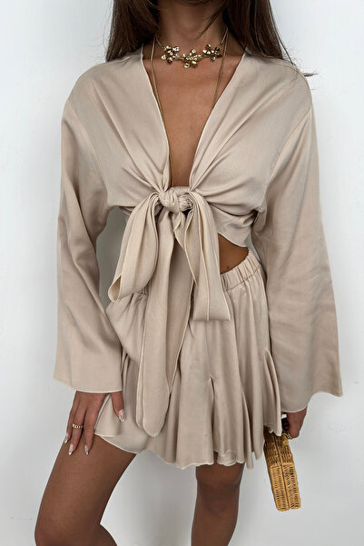 Black Fashion Fusta Kilo cu talie elastică de culoare piatră