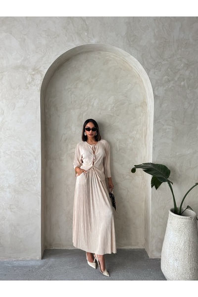 Miss Allos Fusta de damă cu talie dublă elastică plisată lungime midi