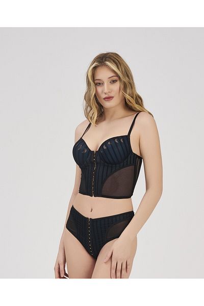 MOONLİGHT Moonlight 325 Μαύρο Σετ σουτιέν με γάντζο χωρίς υποστήριξη με χρυσά αξεσουάρ