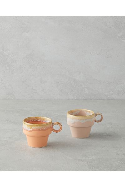 English Home Arlena Ceramic 2 Coffee Cup Set 105 ml Light Orange-Powder