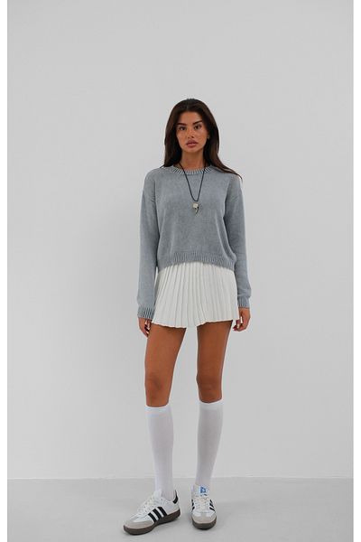 Black Fashion Washable Crop Light Gray Knitwear Sweater