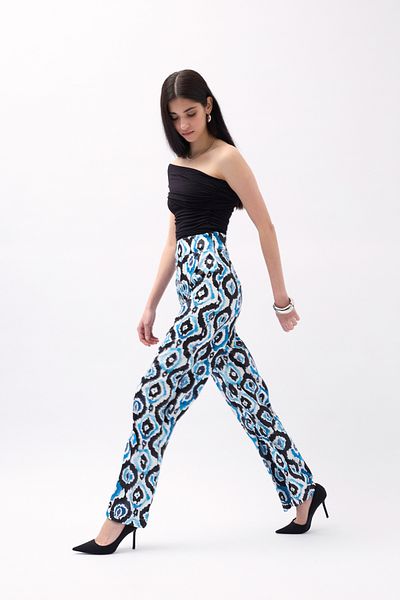 Black Fashion Blue Patterned Satin Trousers