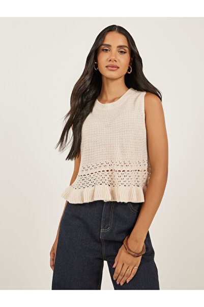 Styli بلوزة محبوكة ذات حافة مكشكشة ورقبة دائرية