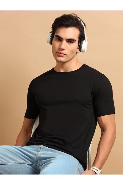 Bushirt By Styli Solid Round Neck Short Sleeve T-Shirt