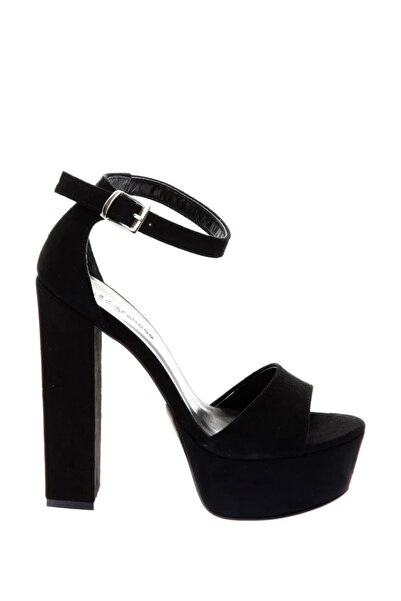Moulin Shoes Black Suede Single Strap Platform Heeled Women's Shoes