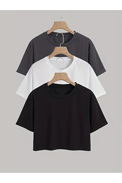 LAPS المرأة أسود أبيض أسود مدخن يوميا أنيق 3 قطعة طاقم الرقبة المحاصيل