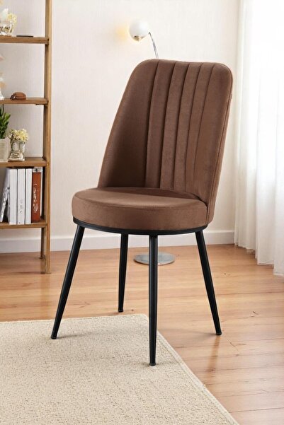 MYMASSA Gold Sandalye - Kahverengi - Metal Siyah Ayak - Salon Sandalyesi / Mu...