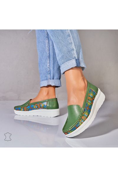 Joana Women's Loafers Natural Leather Green Rysa