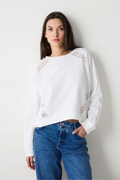 Penti Weißes Sweatshirt mit Rundhalsausschnitt und Stickereidetails
