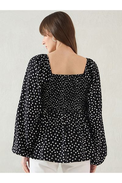 Femmella By Styli All-Over Print Smocked Detail Peplum Top