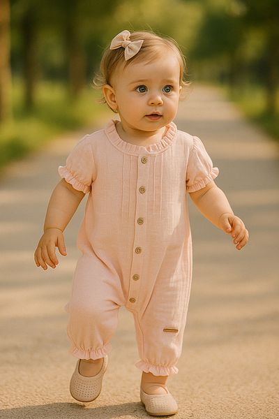 TRENDİMİZBİR Baby Girl Buttoned Cotton Powder Jumpsuit