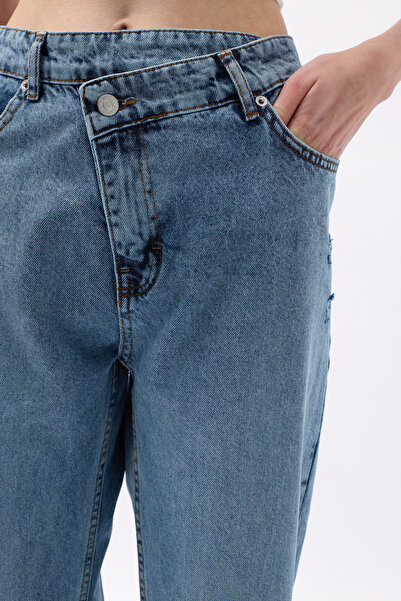 Black Fashion Blugi albastru deschis cu picior rupt asimetric cu laser