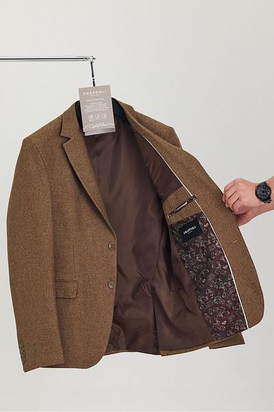 Frappoli Picardi Men's Mustard Textured Fabric Mono Collar Slim Fit Sports Blazer Jacket (Large Size-Oversize)