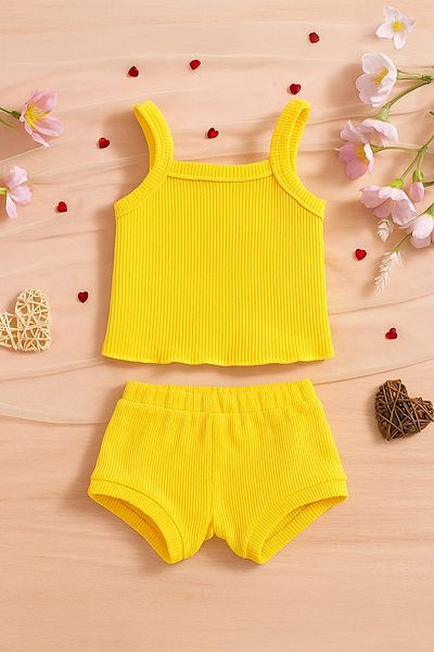 ADABEBEK Ribbed Strap Baby Crop 2-Piece Shorts Set