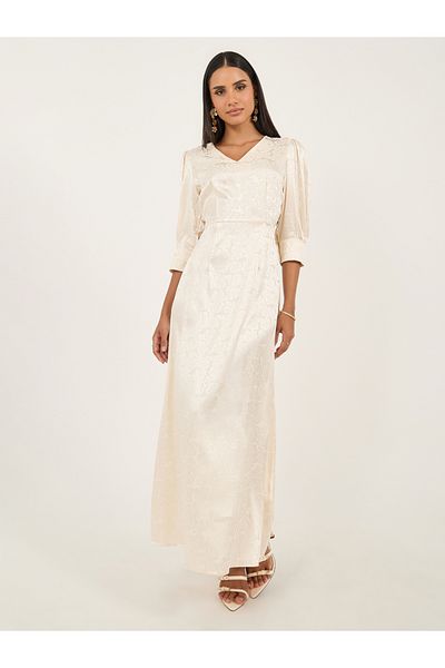 Styli Self Design 3/4 Sleeves A-Line Maxi Dress