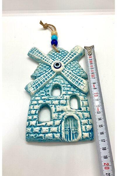 Store Balkon Süsü Duvar Dekorasyonu Bahçe Süsleri Seramik Alaçatı Bodrum Yel Değirmeni 2 li Mavi Set