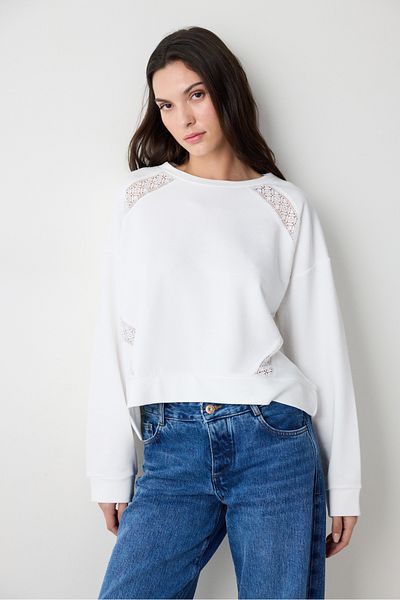 Penti Weißes Sweatshirt mit Rundhalsausschnitt und Stickereidetails