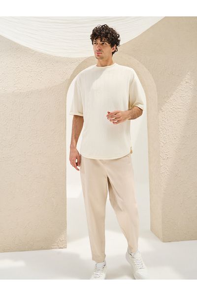 Styli Ribbed Crew Neck Oversized T-Shirt with U Hem