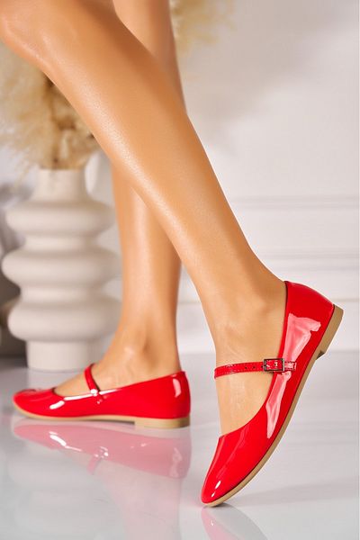 Joana Women's Ballet Flats Red Patent Leather Seona