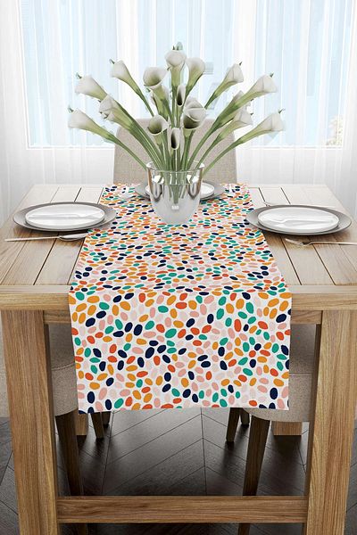 Cango Home Orange Green Tropical Geometric Patterned Digital Printed Runner Cgh1046-rn
