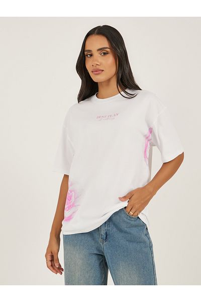 Styli Slogan Print Round Neck Oversized T-Shirt