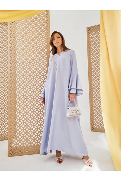 Styli Solid Layered Bell Sleeves Jalabiya with Applique