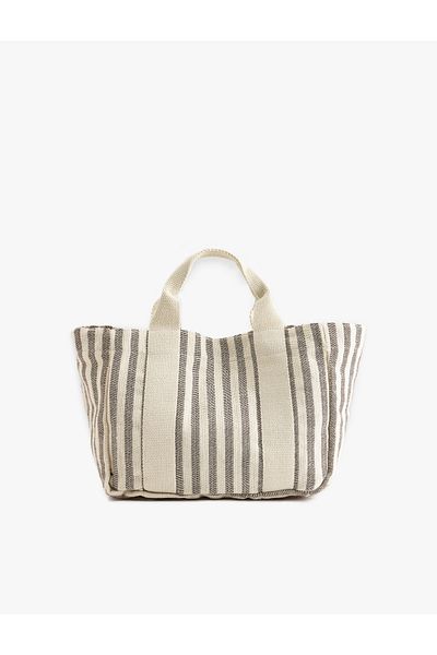 Koton Buttoned Striped Tote Bag