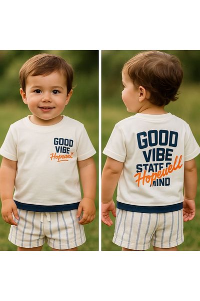 MİNYON BABY Crew Neck Brown Color Cotton Printed Summer T-Shirt Shorts Set