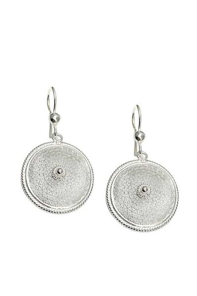 Midyat Gümüş Dünyası Kadın Beyaz Yuvarlak Model Telkari Gümüş Küpe 2020096