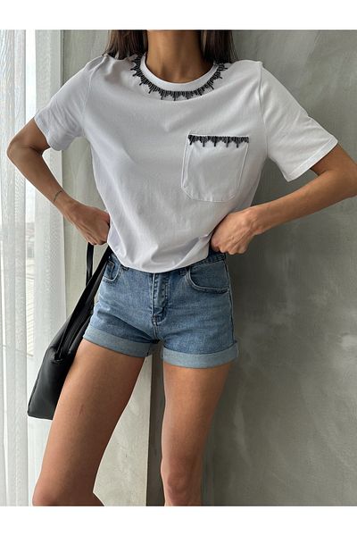 Miss Allos Women's Short Sleeve T-Shirt with Collar and Pocket Detail