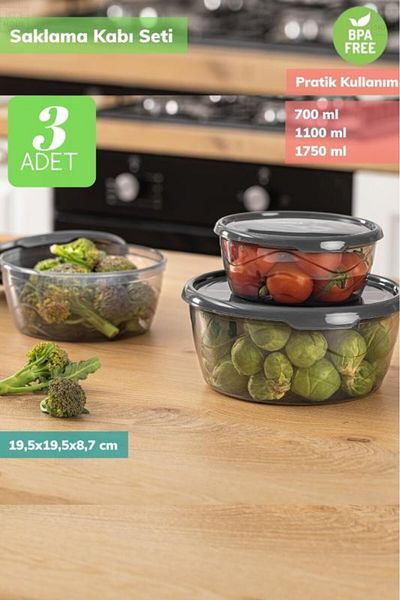 Jet's Home Set of 3 Storage Containers Food Container Refrigerator Container Medium Size Bpa Free