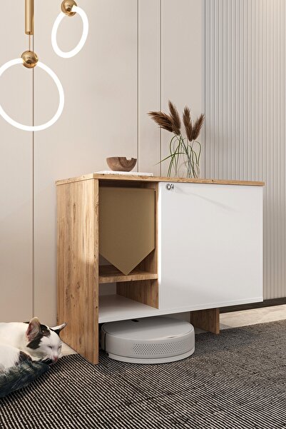 Mercie Mıa Ahşap Kedi Tuvaleti -kapağı Kilitli-giriş Yerindeki Kumaş Dahil-ku...