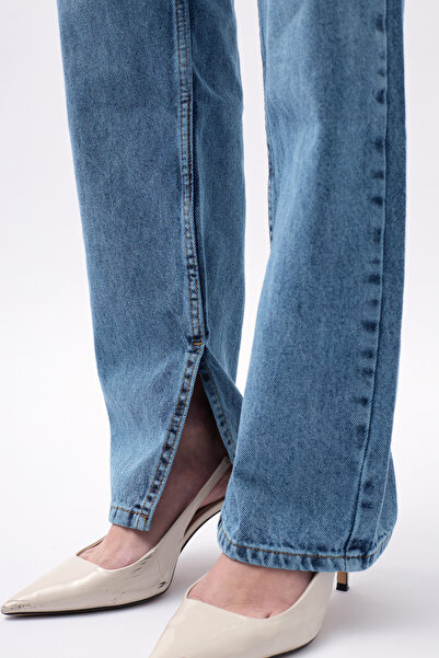 Black Fashion Blugi albaștri cu picior rupt asimetric cu laser