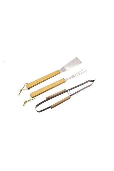 Homelux Set 3 accesorii gratar, maner din lemn: spatula, clesti, furculita