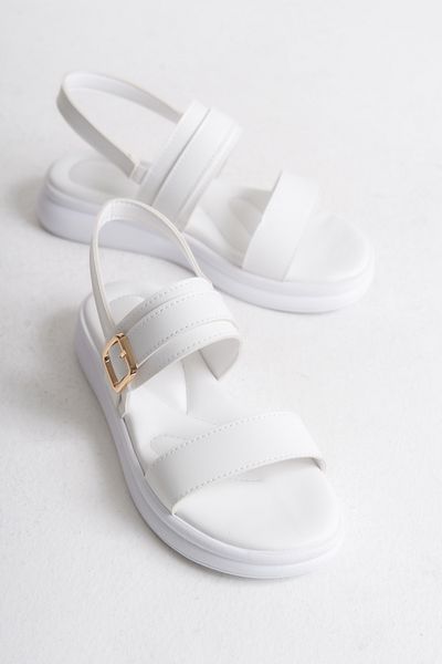 Entella Store Women's White Double-Strapped Buckle Detailed Daily Comfortable Sandals