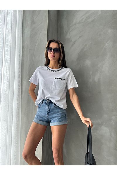 Miss Allos Women's Short Sleeve T-Shirt with Collar and Pocket Detail