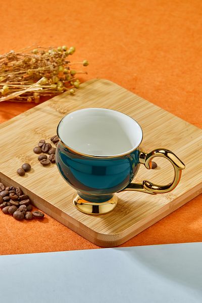 Cooker 220 ml Gold Gilded Luxury Porcelain Coffee Mug - Stylish Design, Suitable for Daily Use