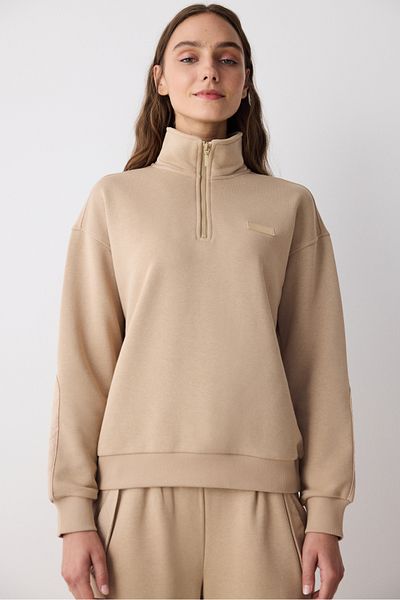 Penti Beiges Maura-Sweatshirt mit halbem Reißverschluss – Saude-Kollektion