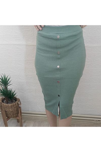 EUROMODA Women's Front Button Detail ,Tricot- Midi Pencil Skirt