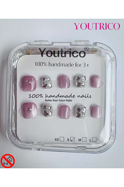 Youtrico أظافر أطفال لاصقة مصنوعة يدويًا بنسبة 100%، لون أخضر كرتوني، آمنة لل...