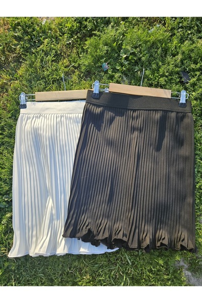 ÇELEBİ STYLE Ecru-negru Pachet de 2 fuste mini pentru femei, cu elastic, plisate, lenjerie de corp, plisate