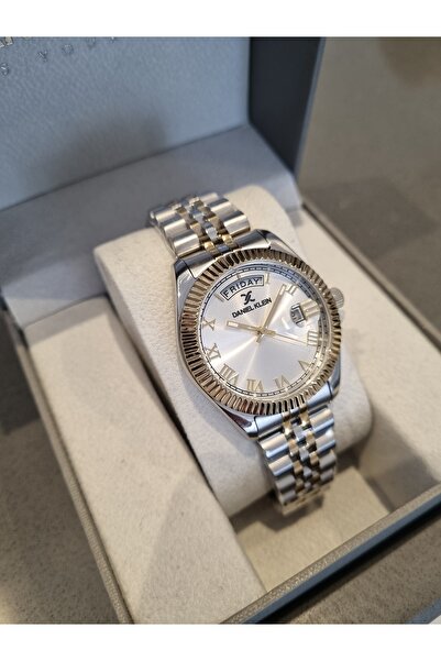 Daniel Klein Yellow Metallic Steel Bracelet Day and Calendar Women Wrist Watch+Bracelet