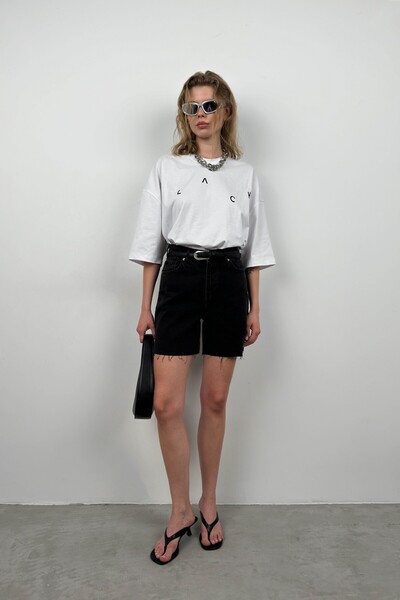 Black Fashion Gray Laser Denim Shorts