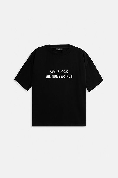 Black Fashion Tricou negru oversize pre-imprimat Siri